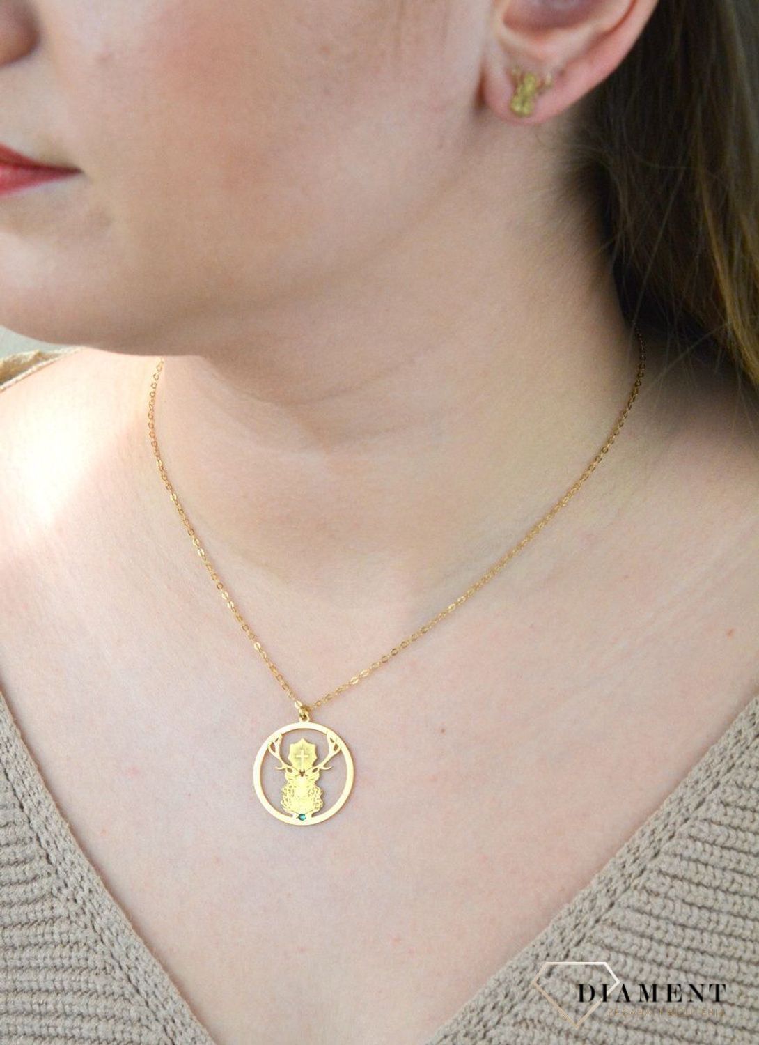 Srebrny naszyjnik celebrytka pozłacana Jeleń Św. Huberta DIA-NSZ-NR3 R552-ROD-ZŁ.jpg